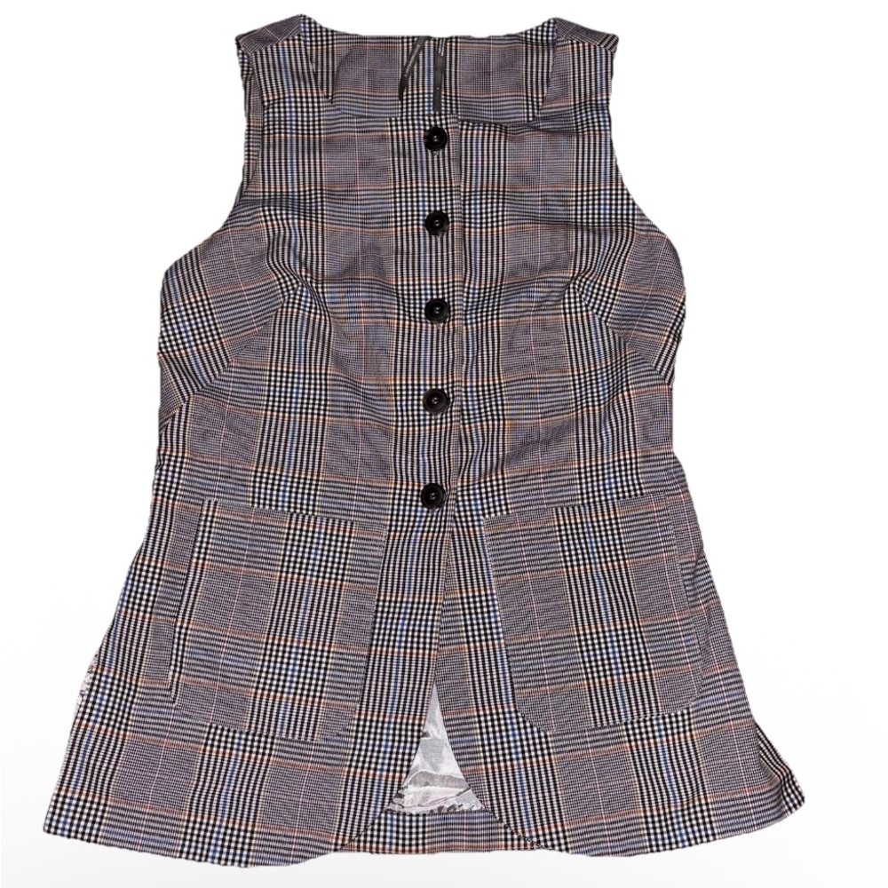 Anthropologie Plaid Mod Vest Small Gray Academia Preppy Collegiate Library Core - Picture 2 of 12
